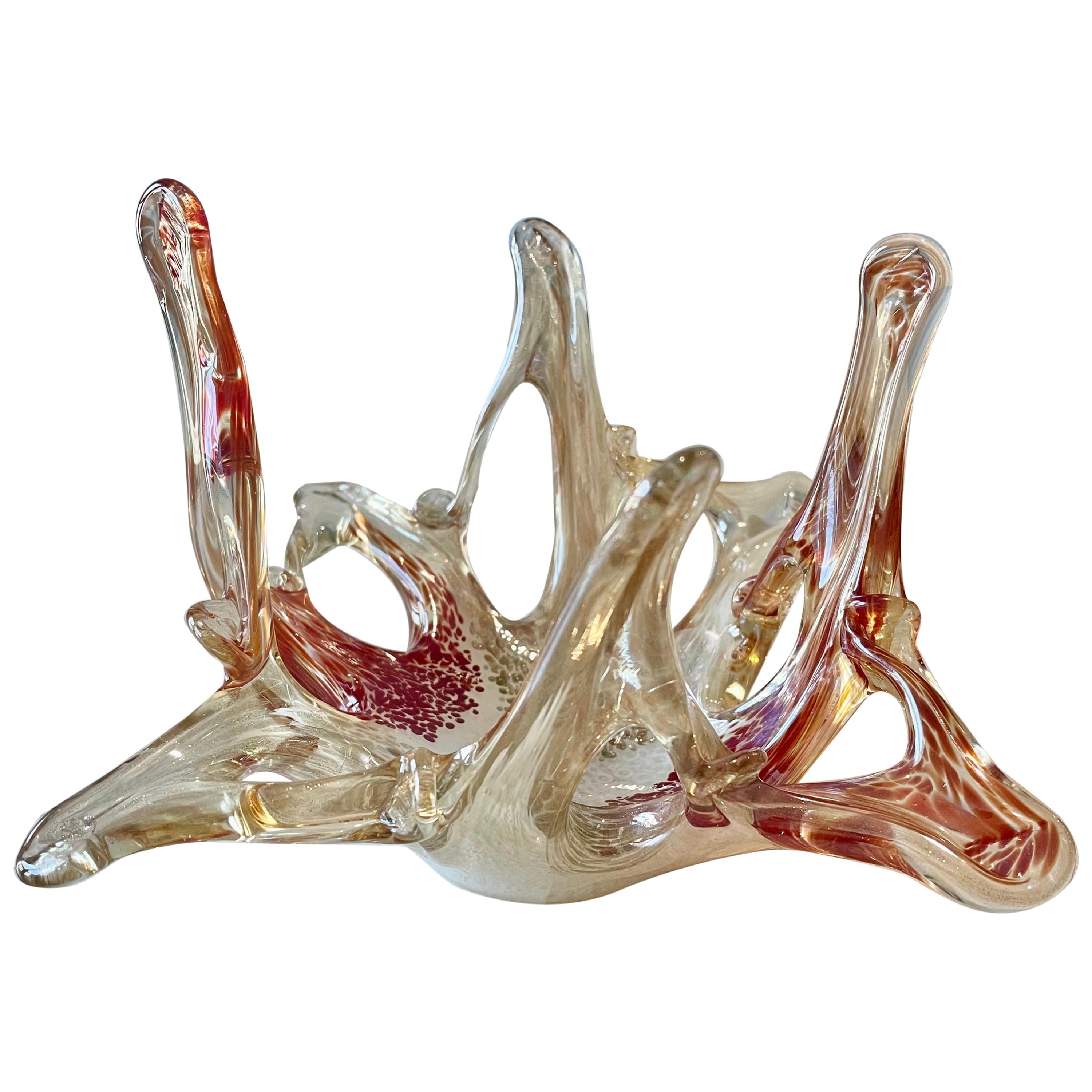 Murano Red and Gold Speckled Catch All Dish For Sale