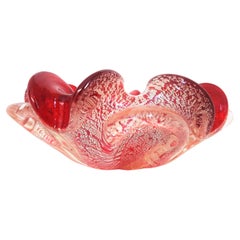 Fioriera / Posacenere in vetro artistico di Murano rosso e a macchie d'argento