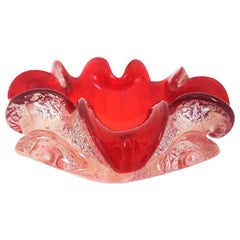 Murano Red and Silver Flecks Art Glass Flower Bowl or Ashtray, 1960s