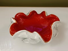Murano Glass Ashtray, Red and White Sommerso Design, Italy, 1980