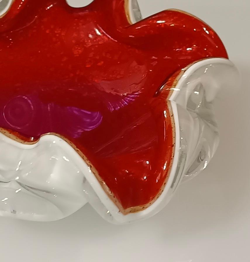 Italian Murano Red and White Glass Ashtray, 1980 For Sale