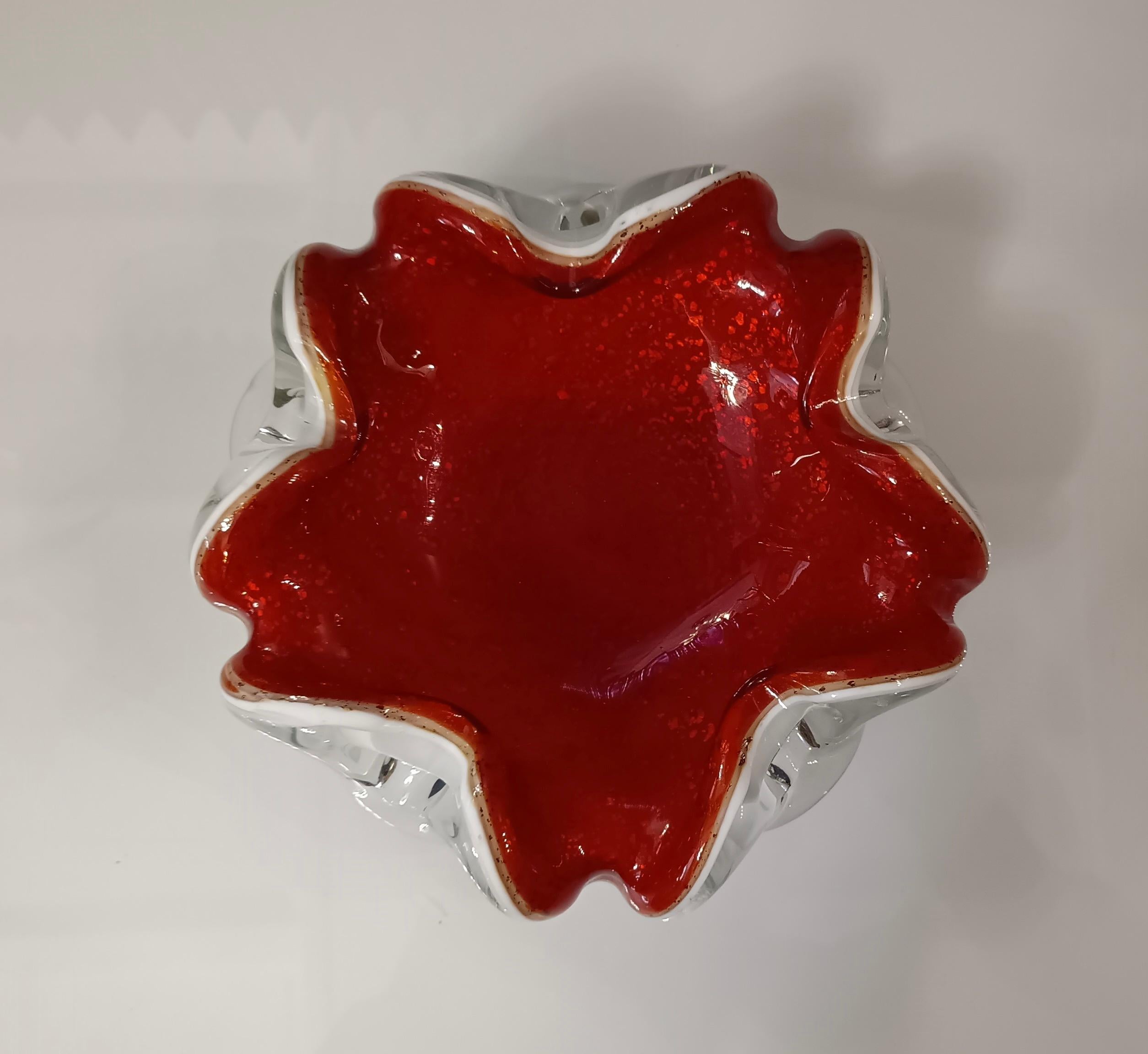 Late 20th Century Murano Red and White Glass Ashtray, 1980 For Sale