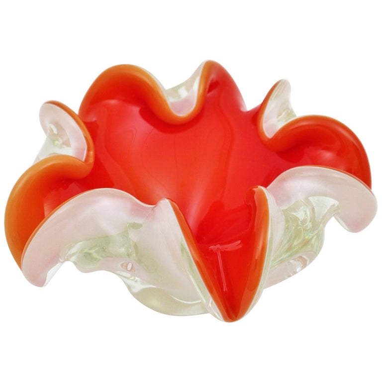 Italian Murano Sommerso Red White Art Glass Bowl or Ashtray For Sale at  1stDibs
