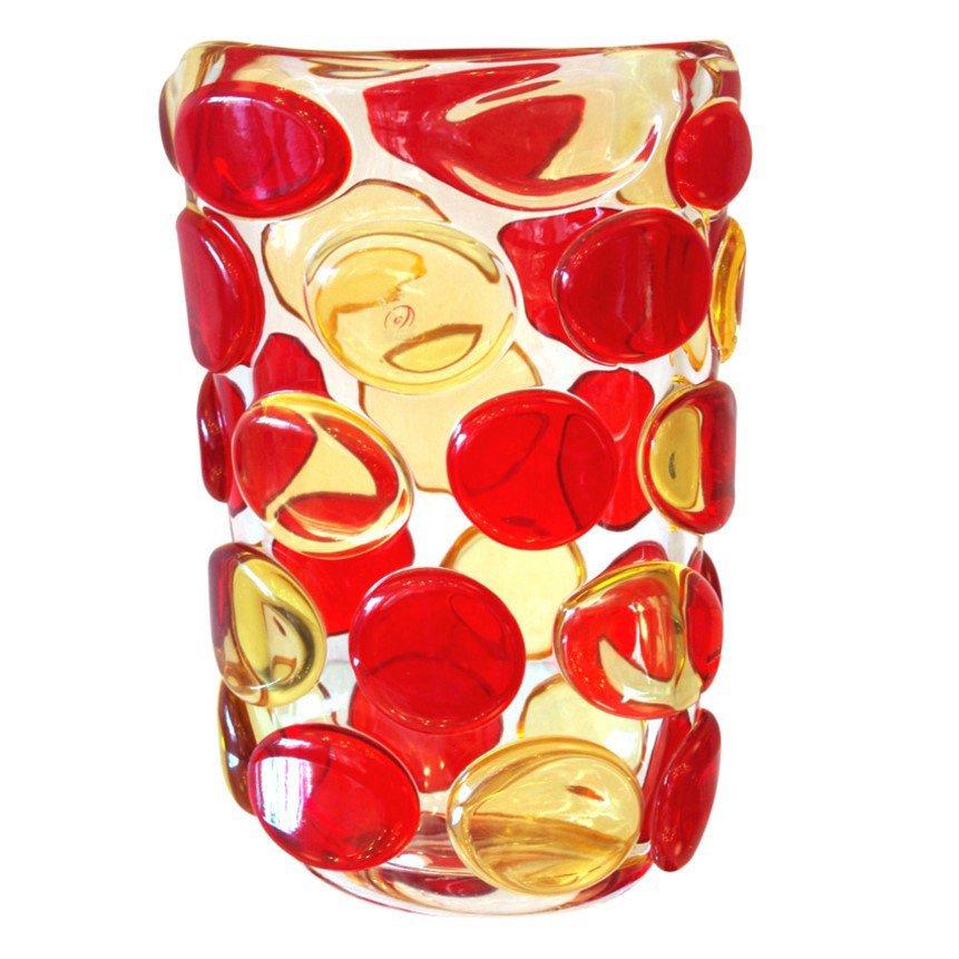Murano Red and Yellow Button Vase by Camozzo