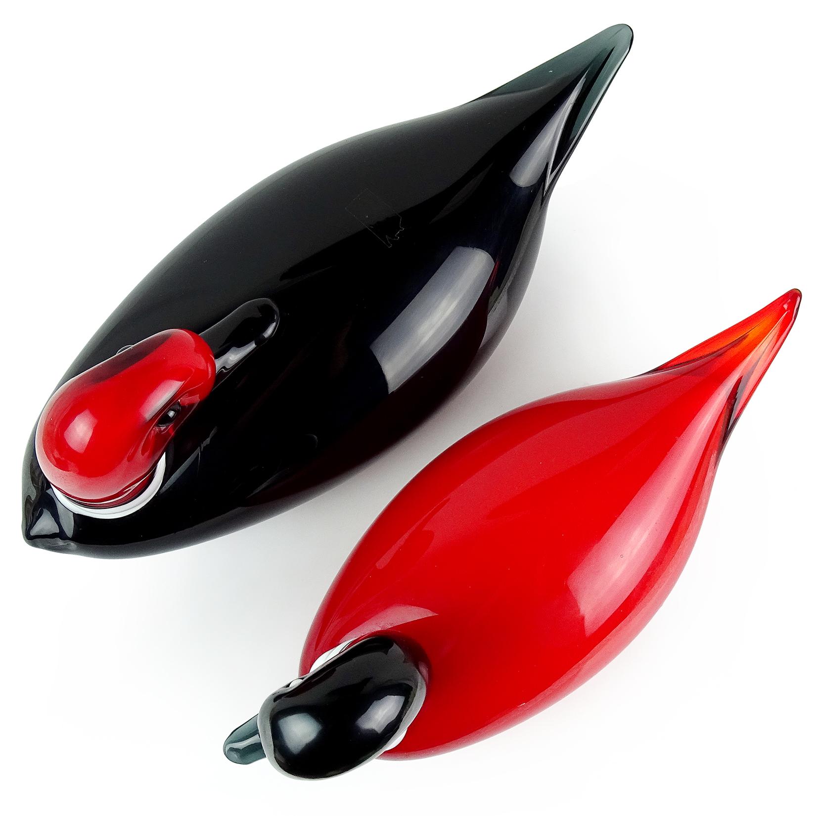 Murano Red Black White Italian Art Glass Male Female Decoy Duck Bird Sculptures For Sale 1
