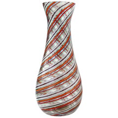 Murano Red Blue Green White Swirl Ribbons Italian Art Glass Flower Vase