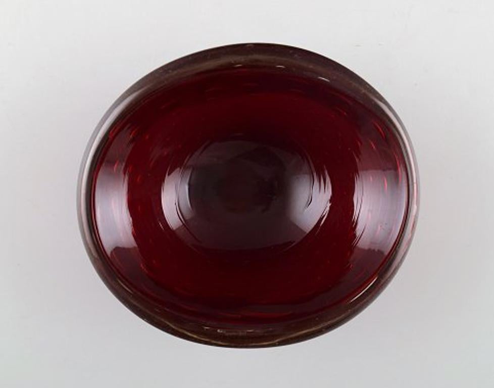 Mid-Century Modern Murano, Red Bowl in Mouth Blown Art Glass, 1960s