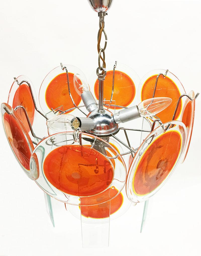 20th Century Murano Red Disc Chandelier by Gino Vistosi, Italy, 1970s For Sale