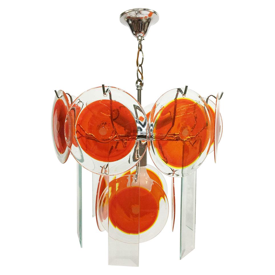 Murano Red Disc Chandelier by Gino Vistosi, Italy, 1970s For Sale