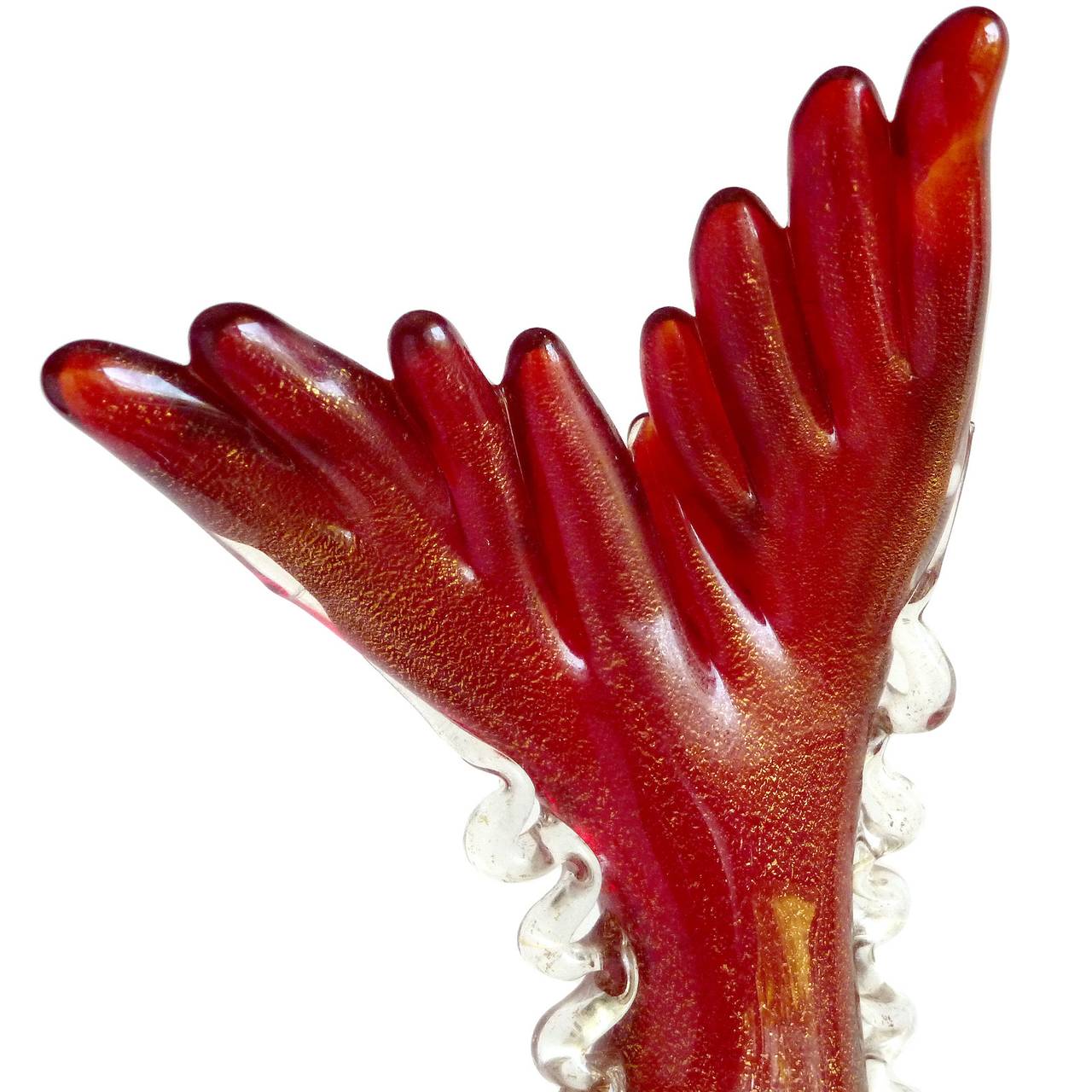 Murano Red Fish Gold Fleck Coral Tendril Italian Art Glass Centerpiece Sculpture For Sale 1