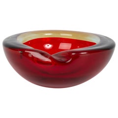 Murano Red Glass Ashtray Bowl, Italy, circa 1960