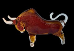 Murano Red Glass Bull Sculpture “Sommerso” Technique