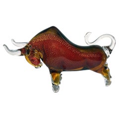 Murano Red Glass Bull Skulptur "Sommerso" Technik