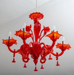 Lampadario in vetro rosso di Murano di Sylcom, 1987