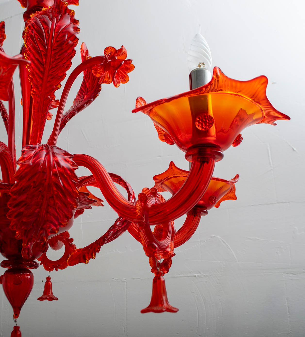 Italian Murano Red Glass Chandelier by Sylcom, 1987