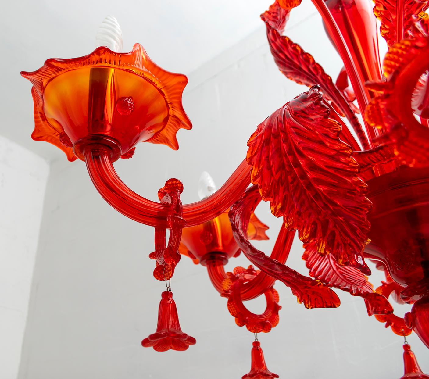 Late 20th Century Murano Red Glass Chandelier by Sylcom, 1987