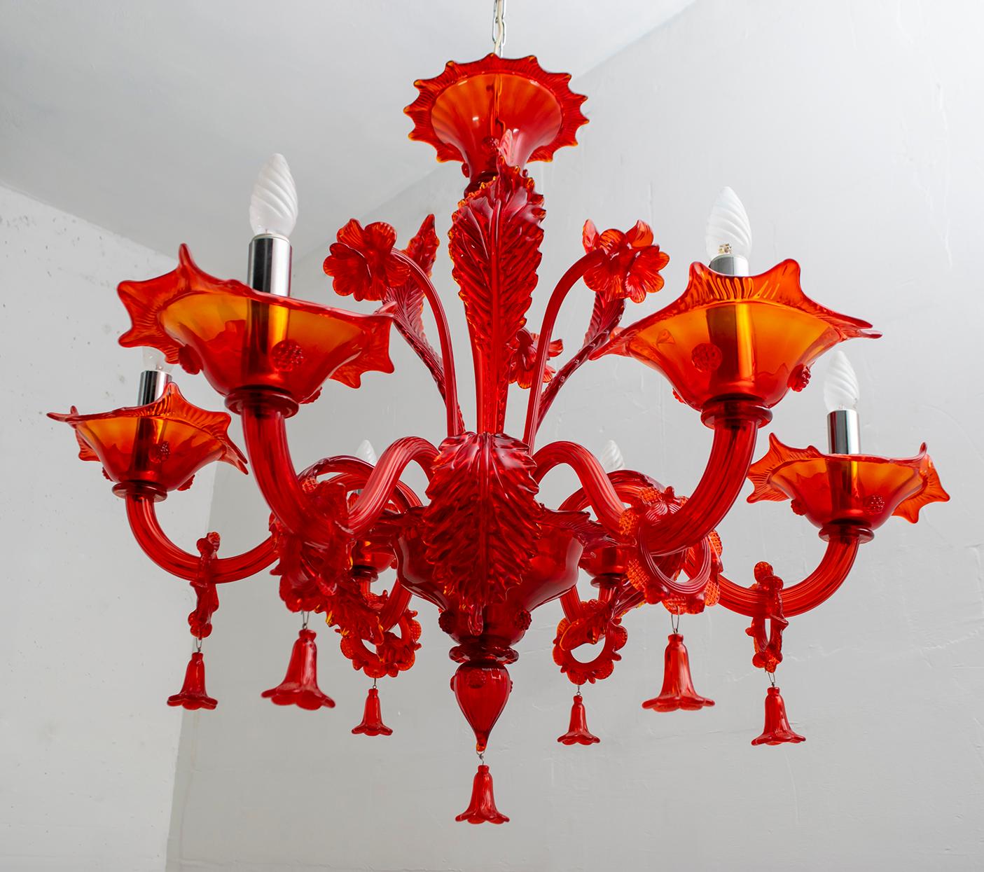 Murano Glass Murano Red Glass Chandelier by Sylcom, 1987