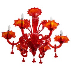Murano Red Glass Chandelier by Sylcom, 1987