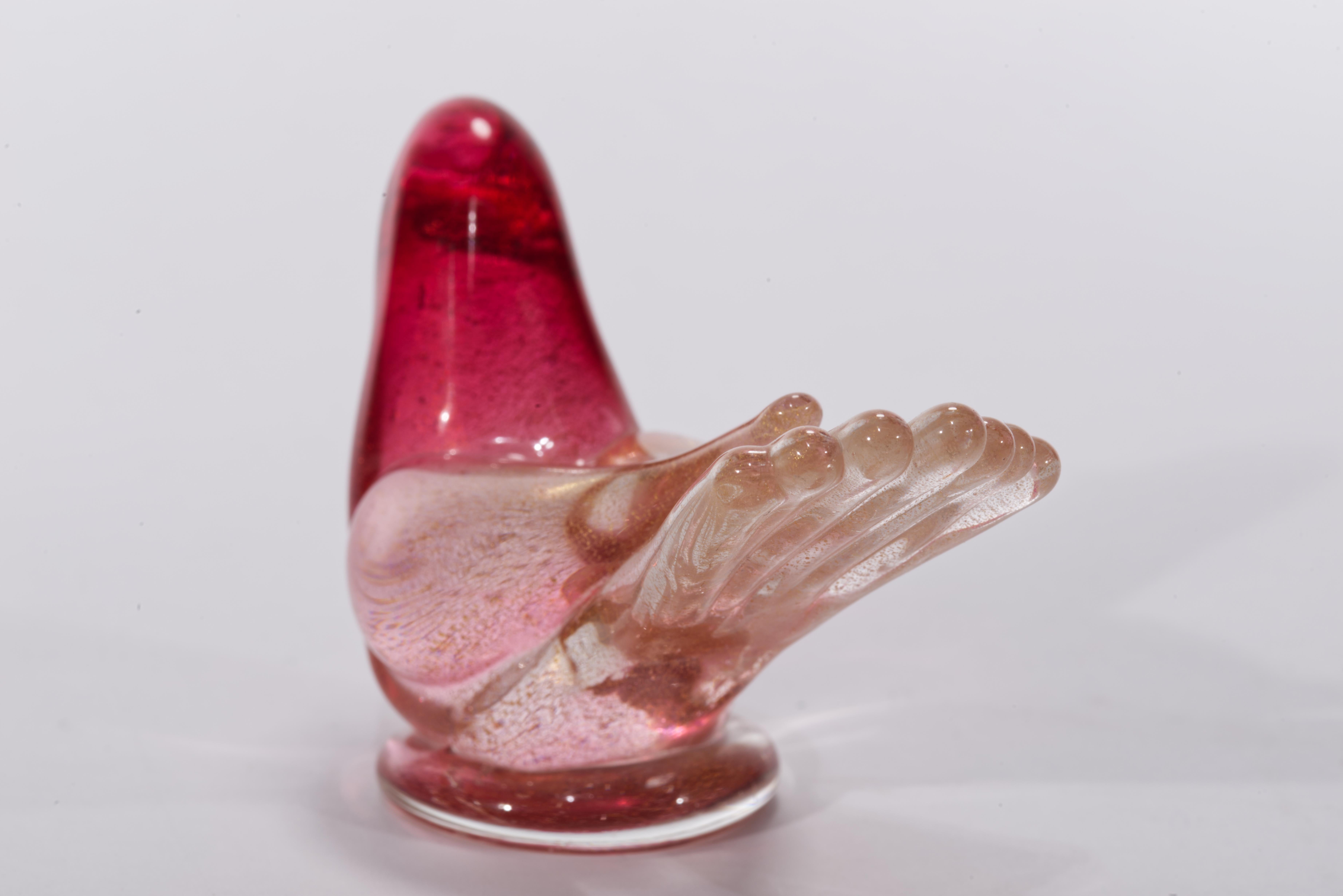 Murano Red Gold Flecks Italian Art Glass Bird Sculpture attr Barbini Labeled in vendita 2