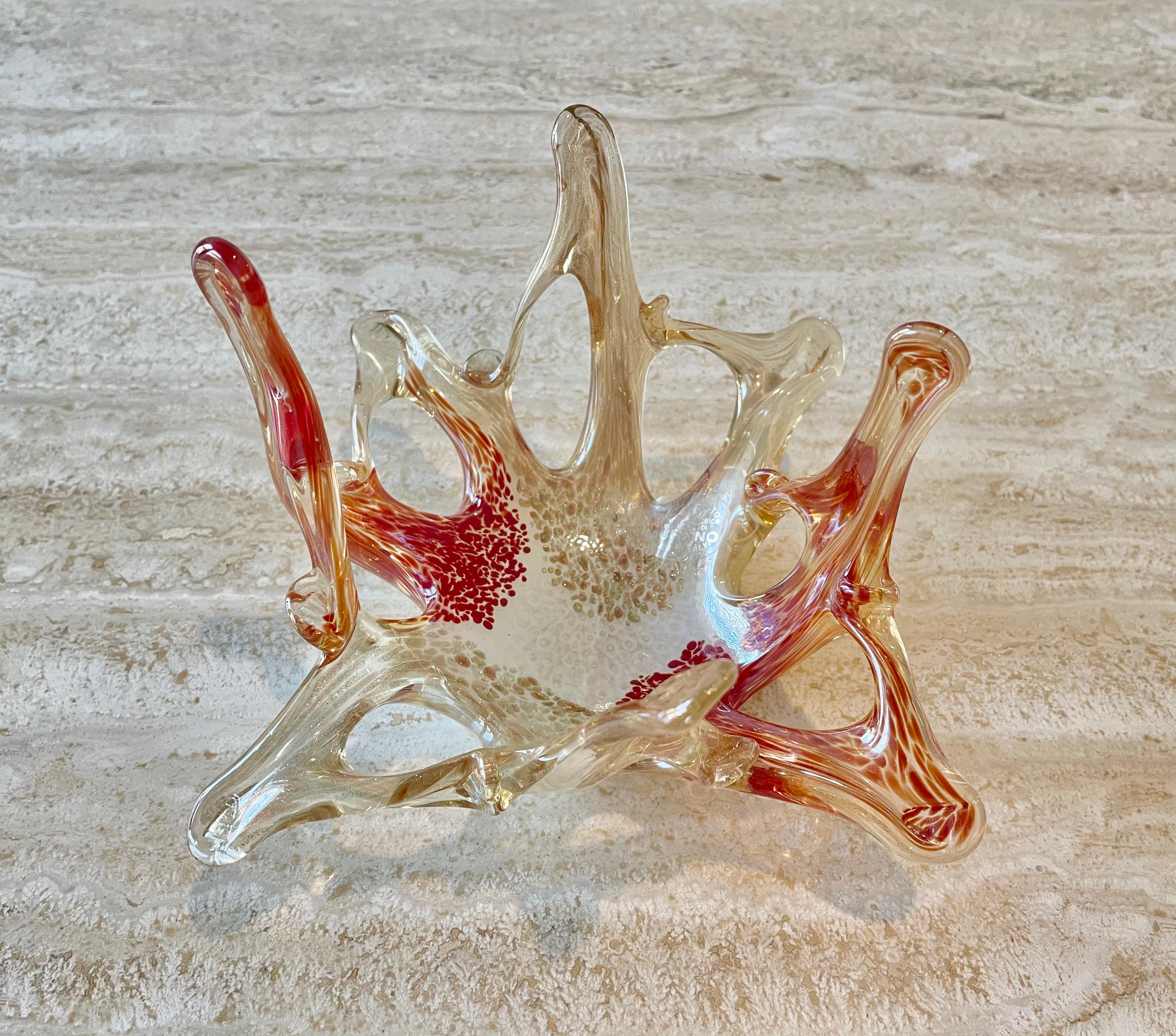 Murano Red and Gold Speckled Catch All Dish For Sale 3