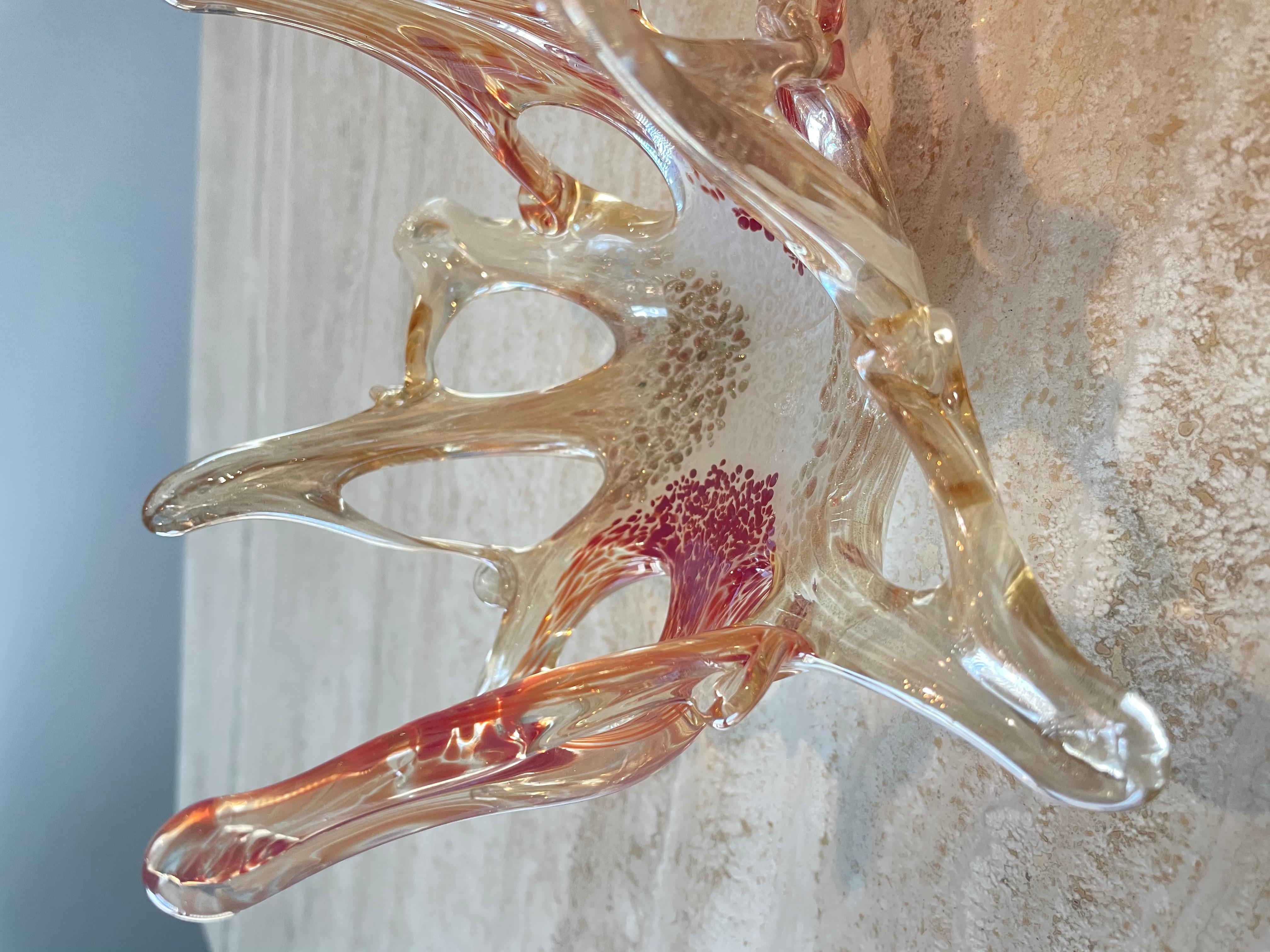 Murano Red and Gold Speckled Catch All Dish For Sale 4