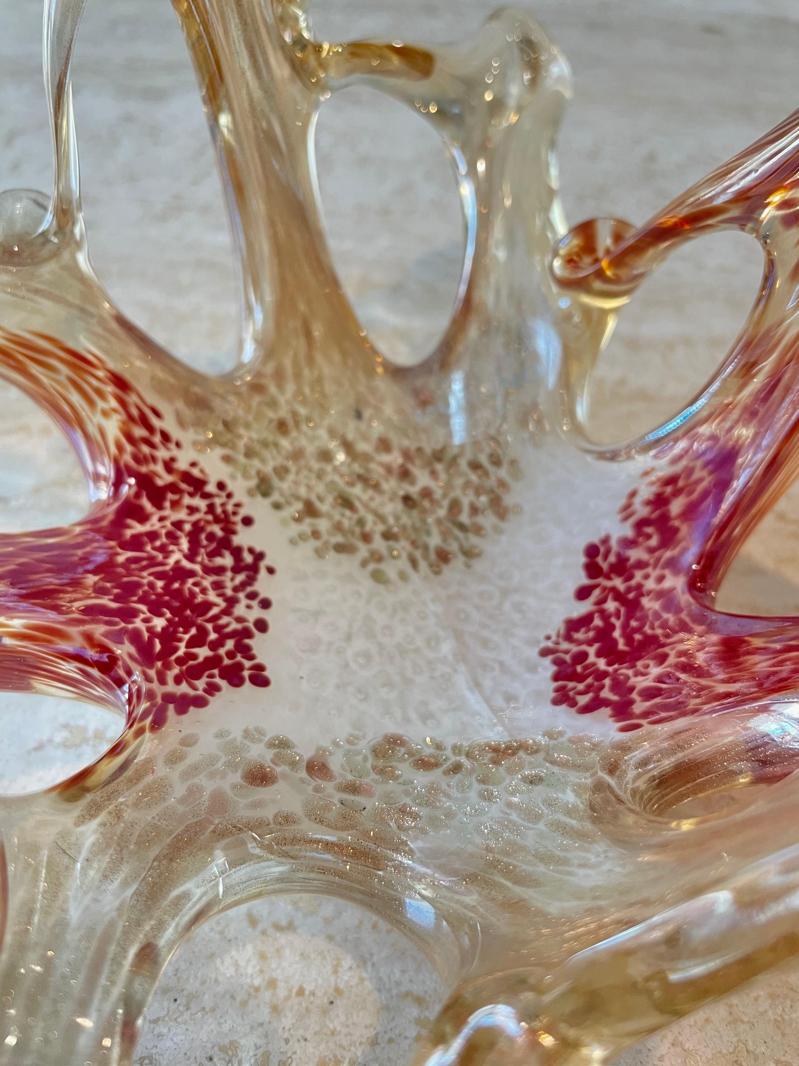 Murano Red and Gold Speckled Catch All Dish For Sale 6