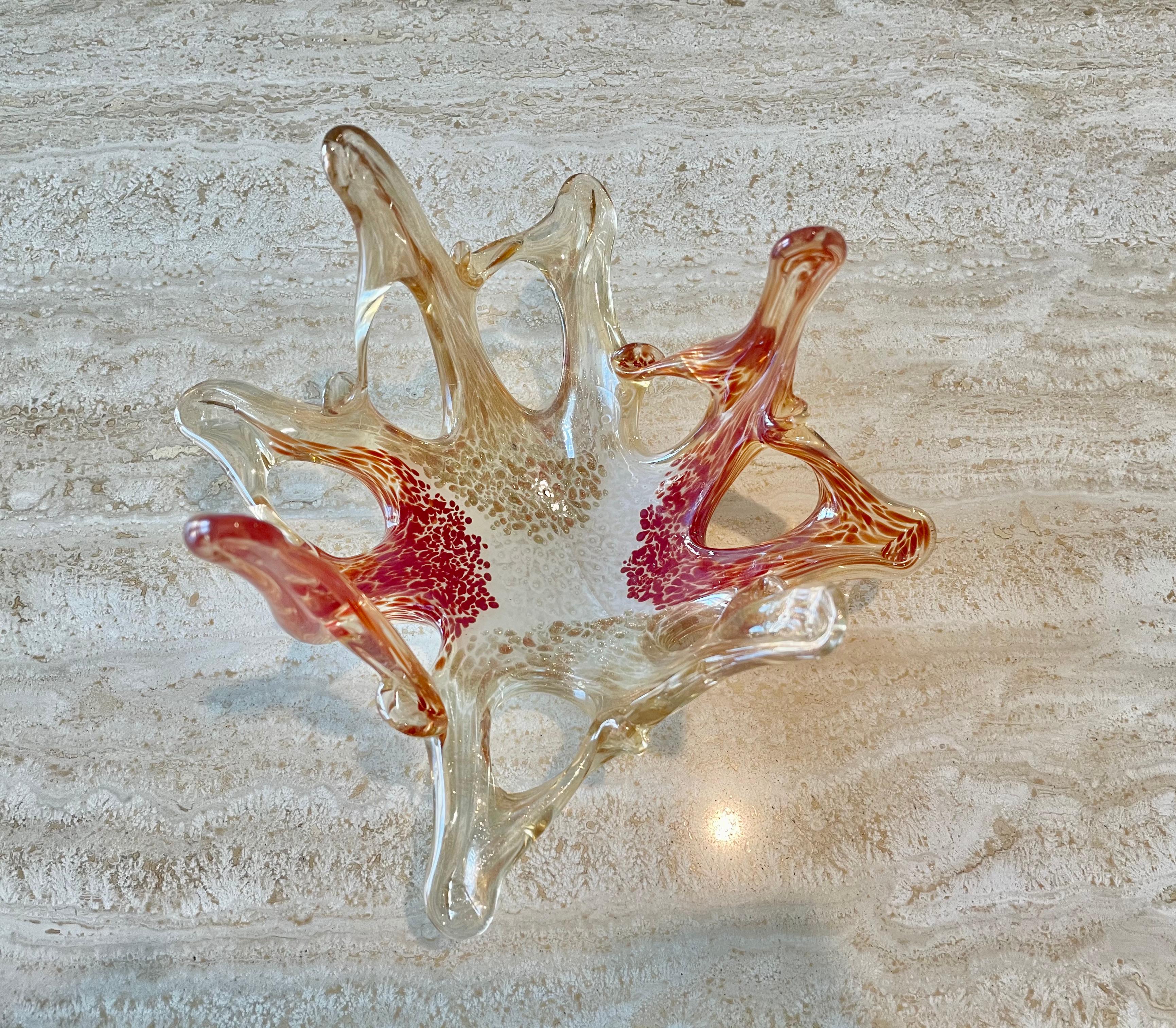 20th Century Murano Red and Gold Speckled Catch All Dish For Sale