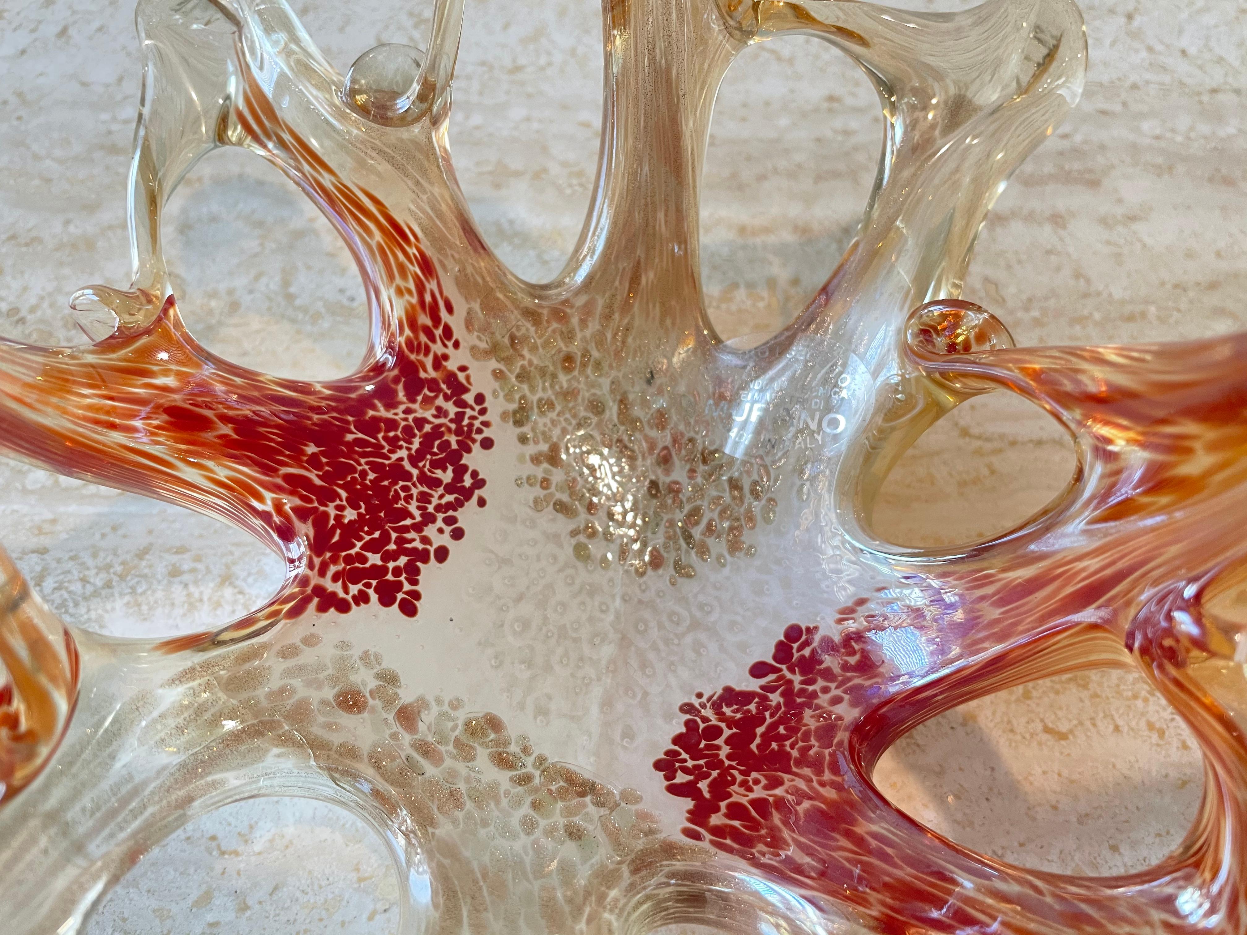 Murano Red and Gold Speckled Catch All Dish For Sale 1