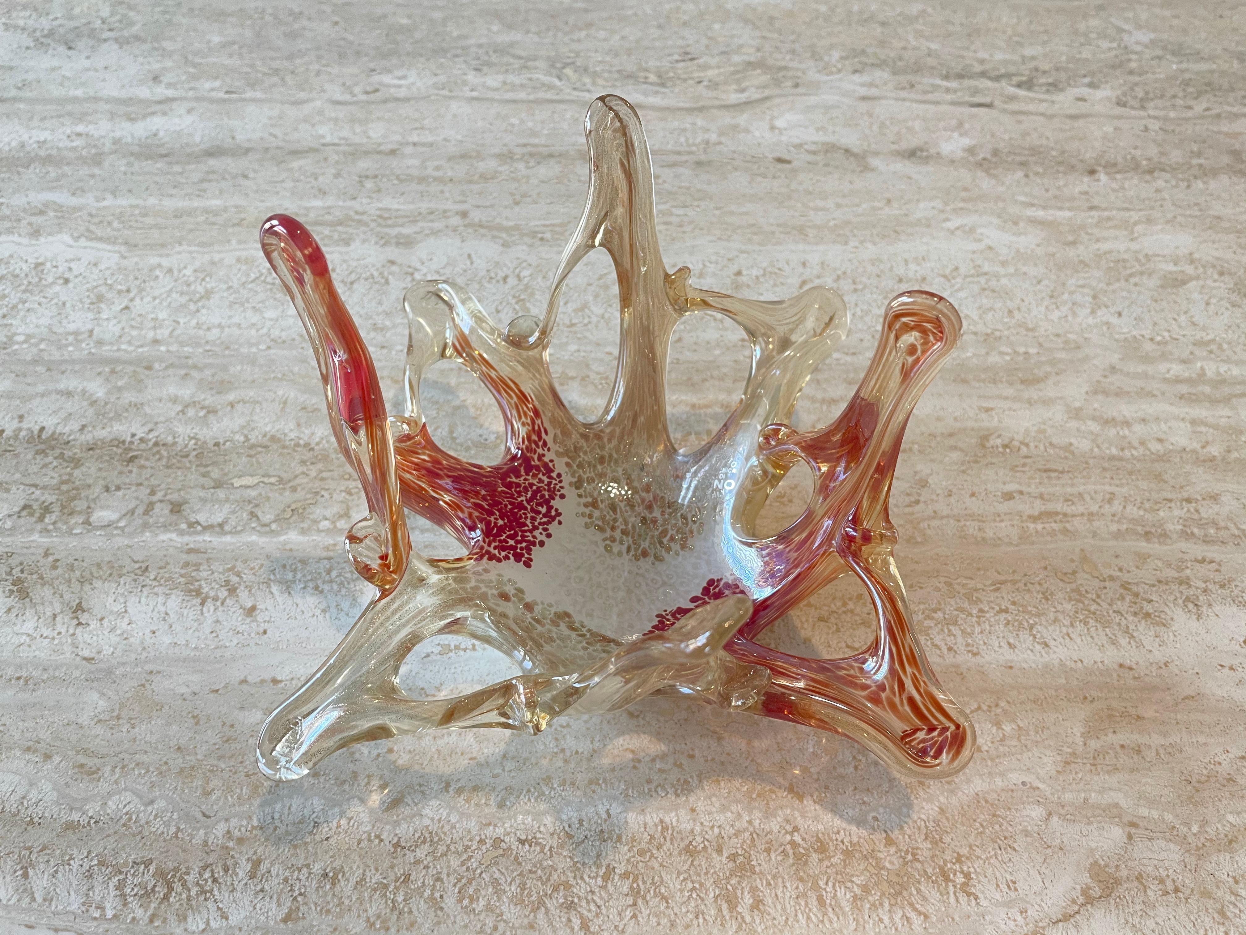 Murano Red and Gold Speckled Catch All Dish For Sale 2