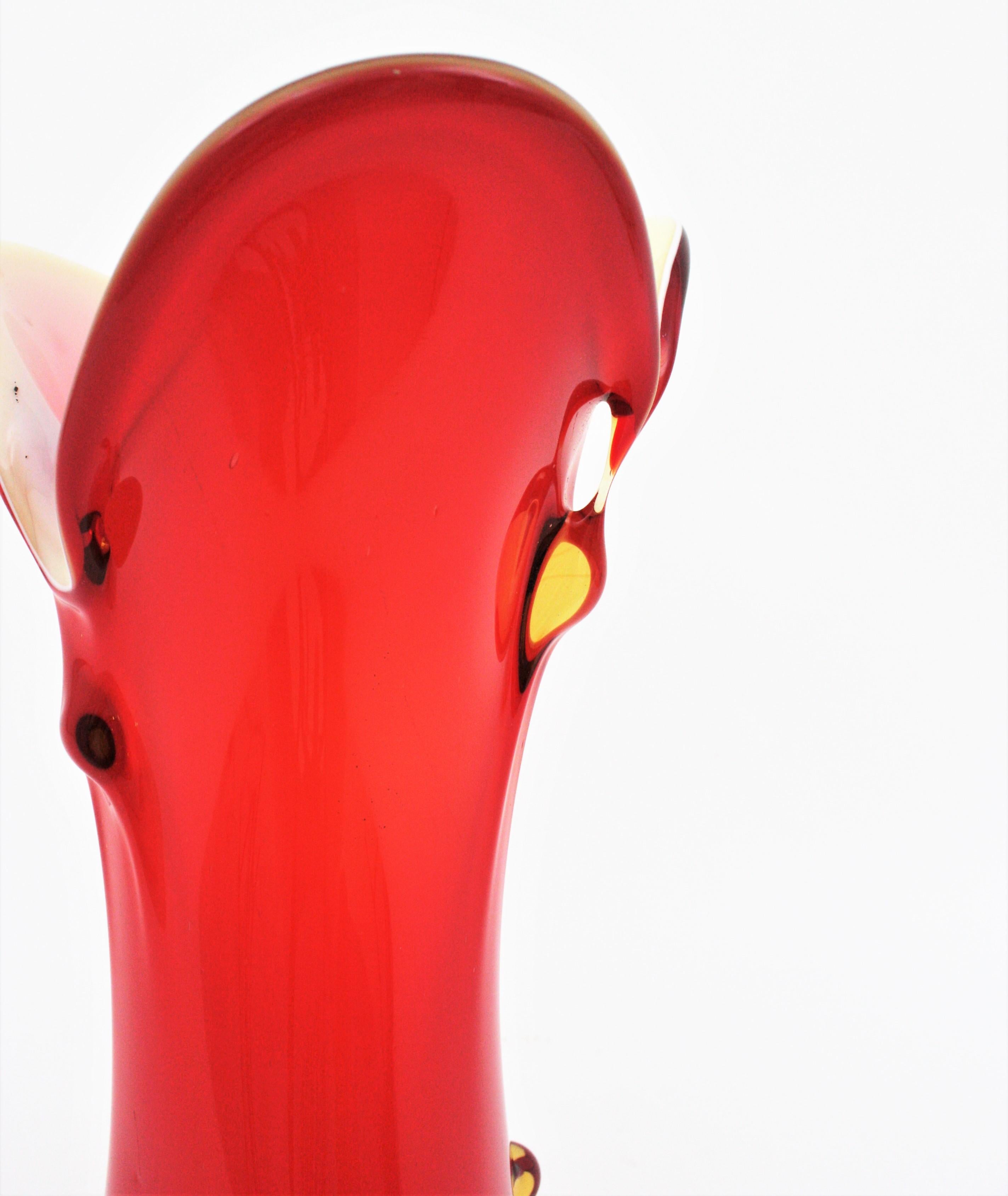 Murano Red Italian Art Glass Pulled Vase For Sale 5
