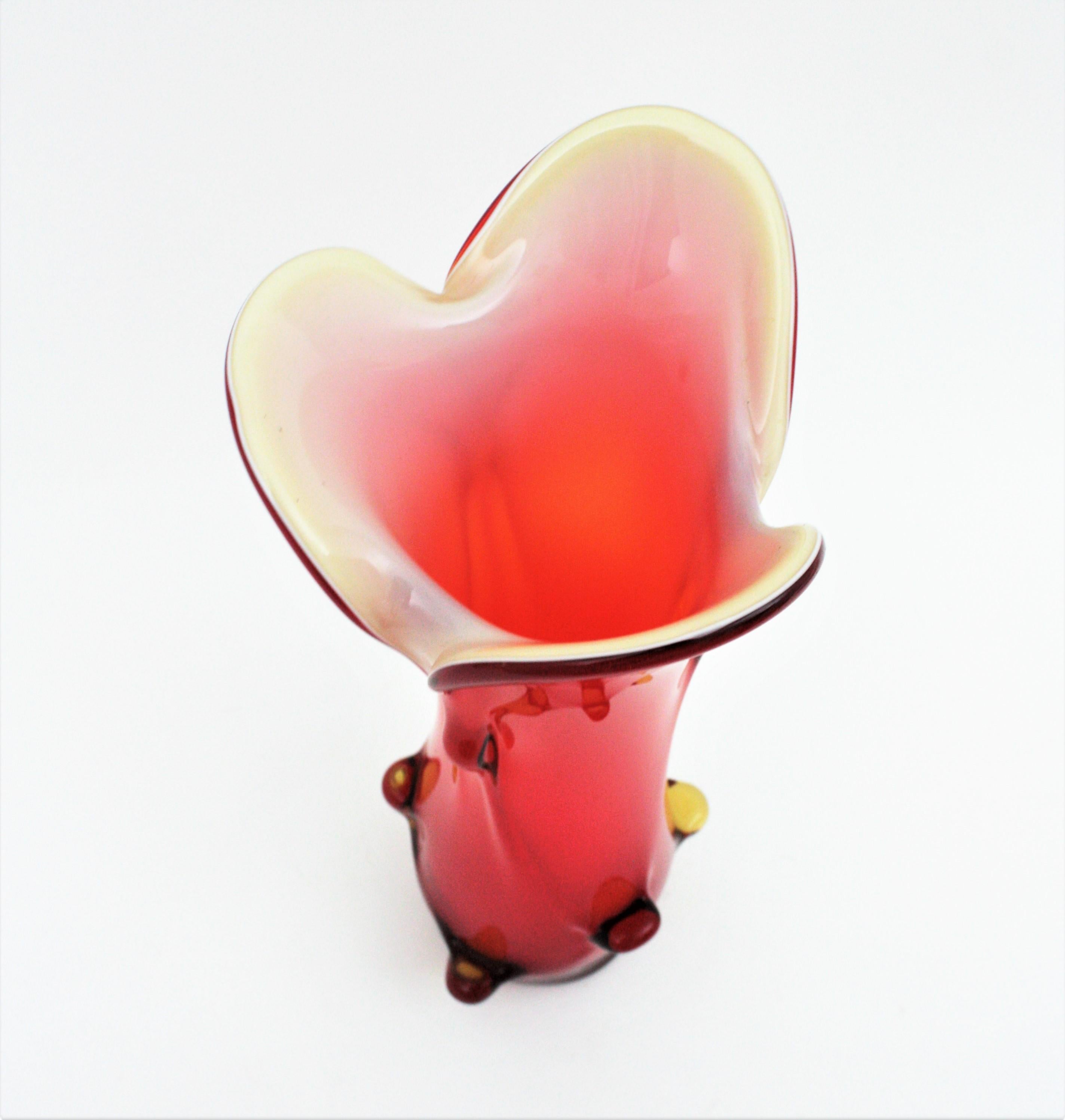 Murano Red Italian Art Glass Pulled Vase For Sale 7
