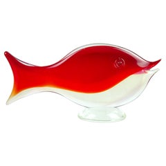 Murano Red Opalescent White Italian Art Glass Centrepiece Fish Sculpture