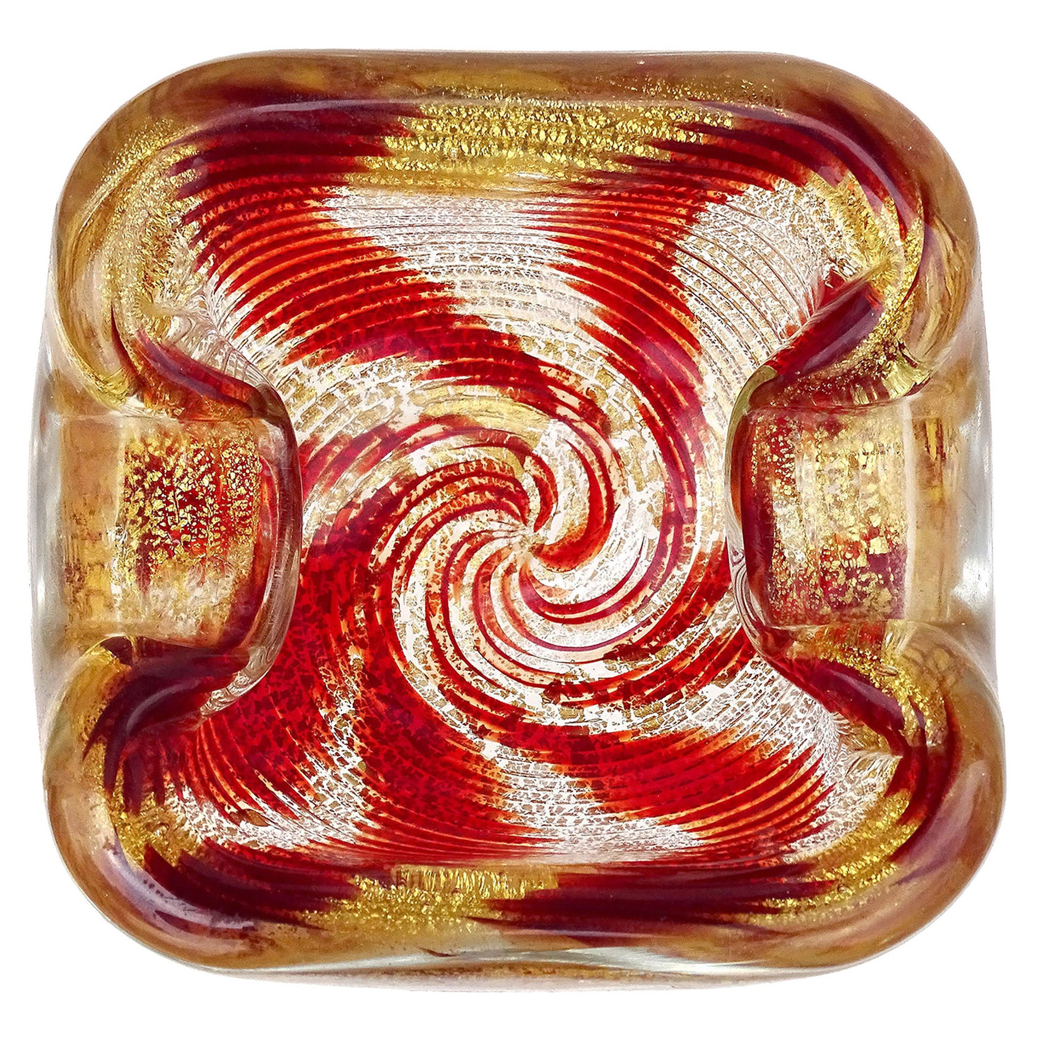 Murano Rot Optic Swirl Gold Flecks Italienische Kunst Glas Chunky Bowl Vide-Poche