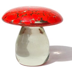 Murano Red Orange Italian Art Glass Mushroom Toadstool Figurine Paperweight