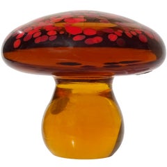Sculpture en verre d'art italien de Murano rouge orangé, presse-papier champignon toadstool champignon