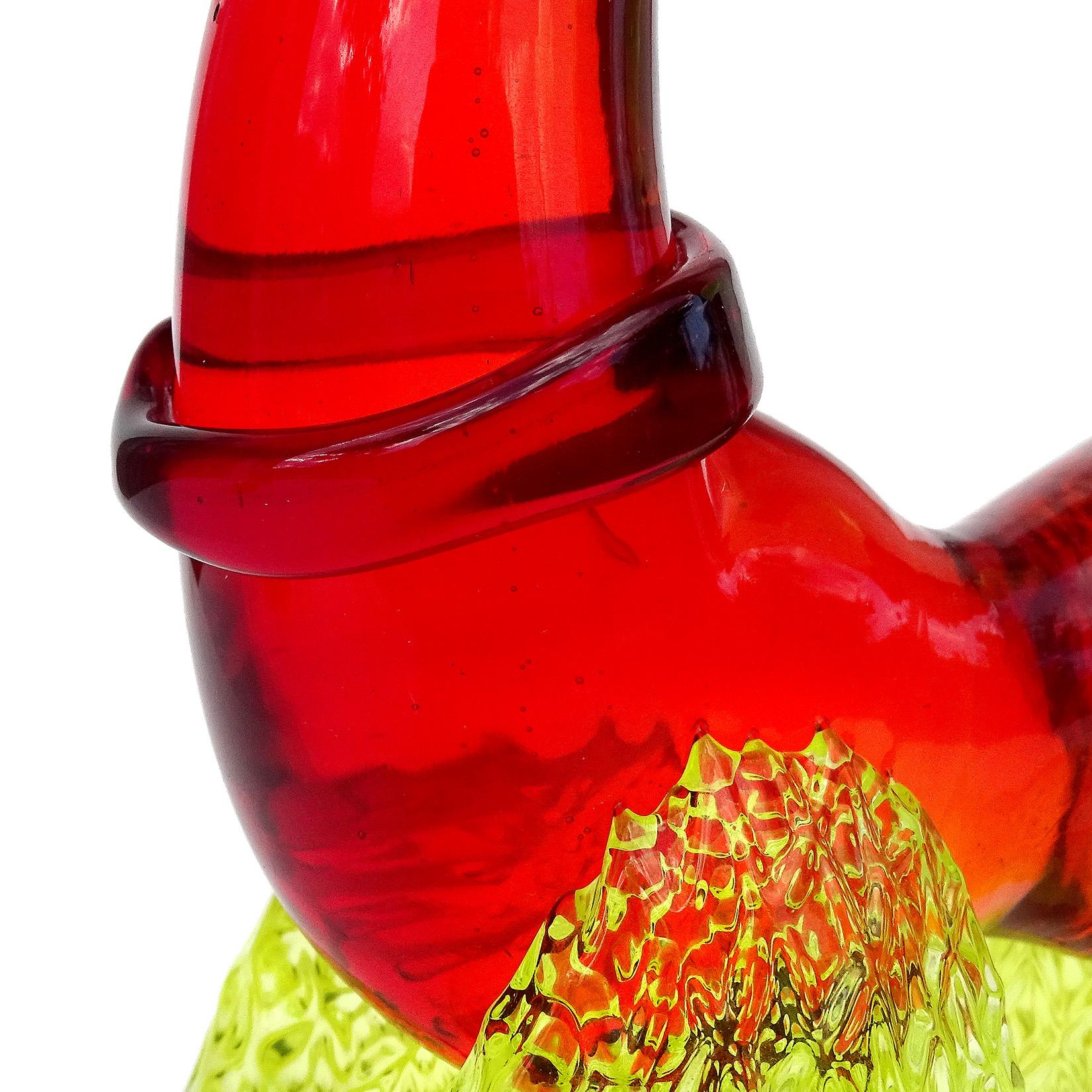 Mid-Century Modern Murano Red Quilted Uranium Fur Italian Art Glass Puppy Dog Poodle Sculpture