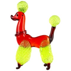 Murano Red Quilted Uranium Fur Italian Art Glass Puppy Dog Poodle Sculpture