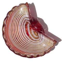 Murano Rojo Blanco Motas de Oro Arte Italiano de Vidrio Abanico Concha Marina Plato Anillo Cuenco