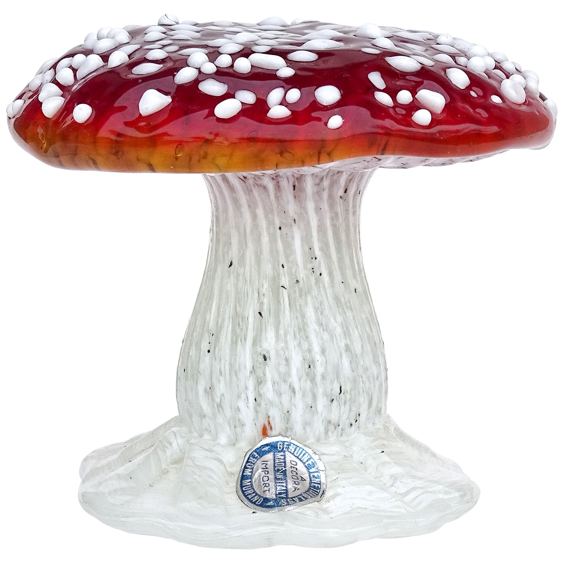 Sculpture en verre d'art italien de Murano, tache rouge, blanche, presse-papier champignon toadstool champignon