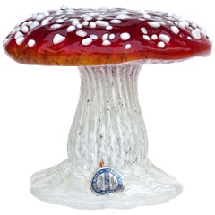 Murano Red White Spot Italian Art Glass Mushroom Toadstool Paperweight Sculpture