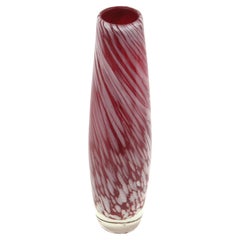 Murano Red White Spotted Blown Glass Tall Vase
