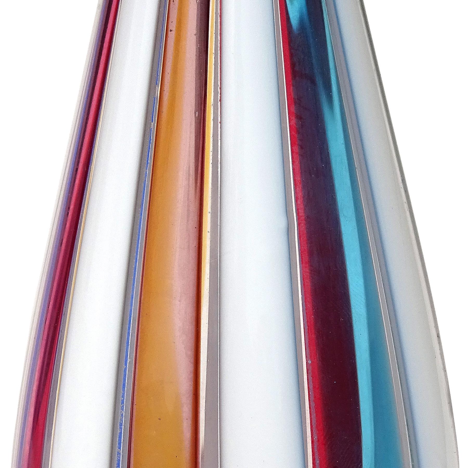 Murano Red White Stripes Italian Art Glass Thin Soliflore Specimen Flower Vase For Sale 1