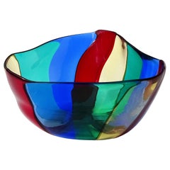 Murano Red Yellow Blue Green Rainbow Bands Italian Art Glass Vide Poche Dish