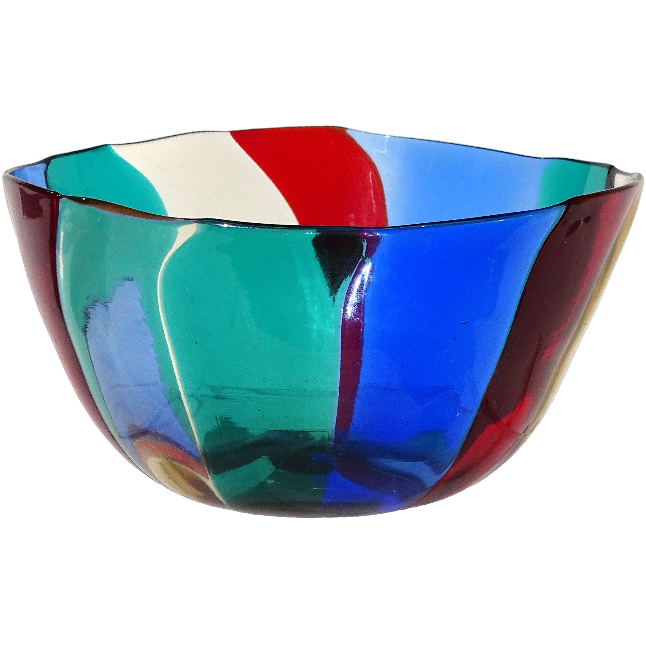 Murano Rot Gelb Blau Grün Regenbogenbänder Italienisches Kunstglas Vide Poche Dish