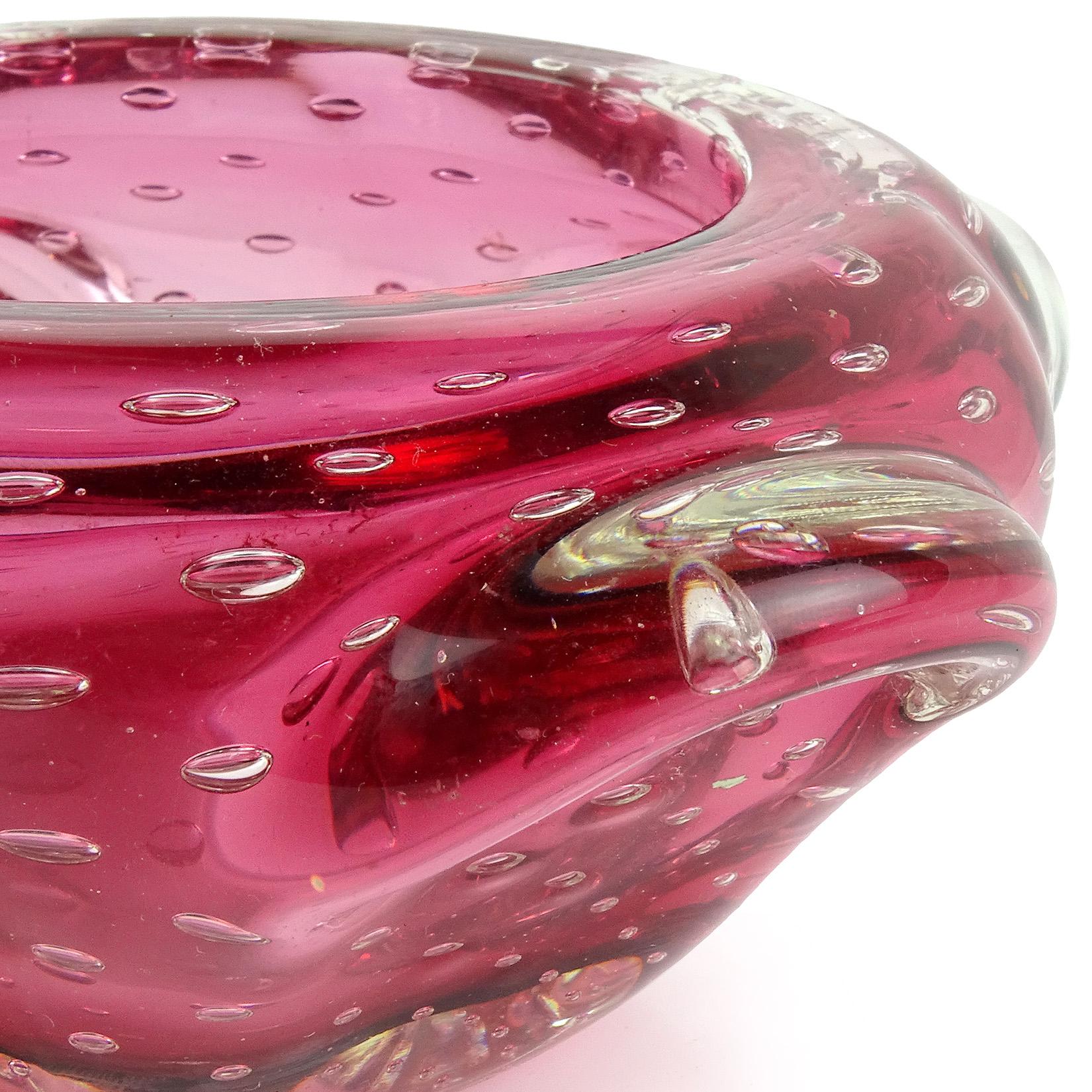 Murano Reddish Pink Gold Flecks Bubbles Italian Art Glass Vanity Powder Box In Good Condition In Kissimmee, FL