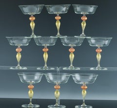 Coupes de champagne en verre d'art inspirées de la Renaissance de Murano - Lot de dix