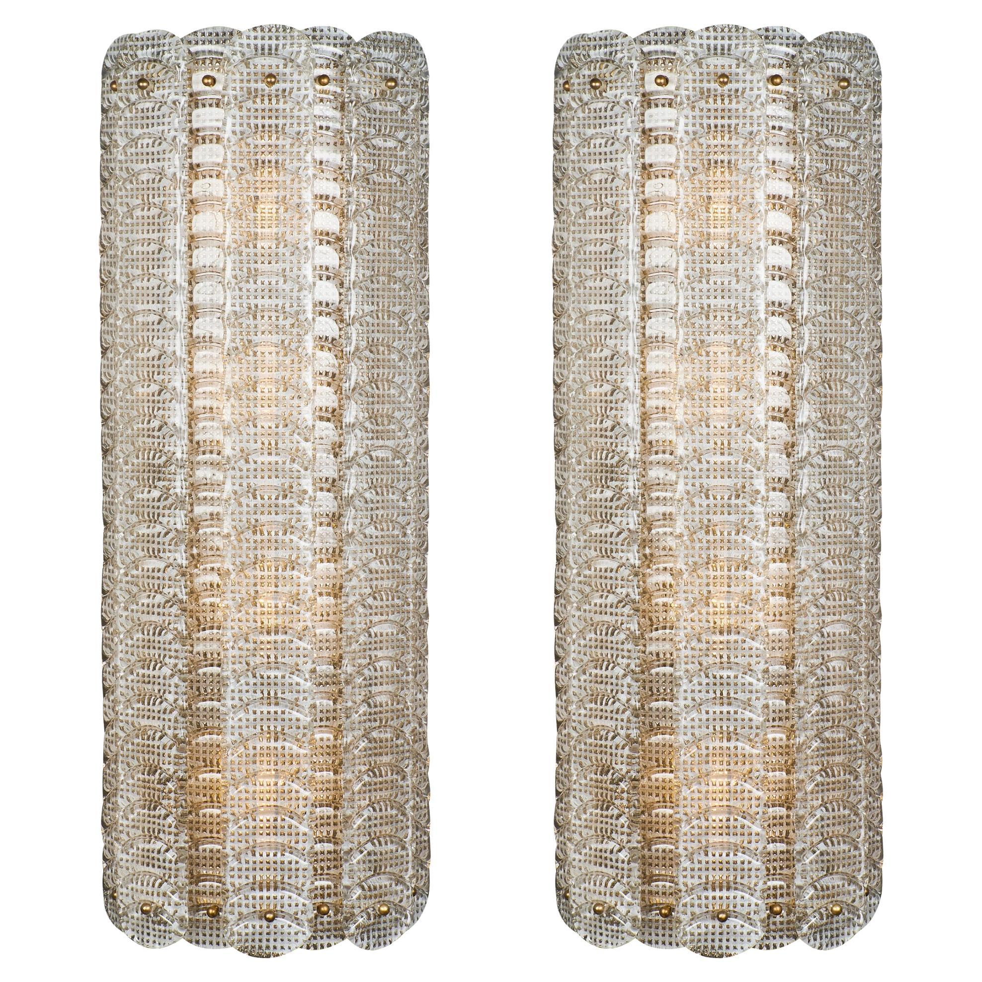 Art Deco Style Murano Glass Wall Sconces, Reticello Design, Italy, New