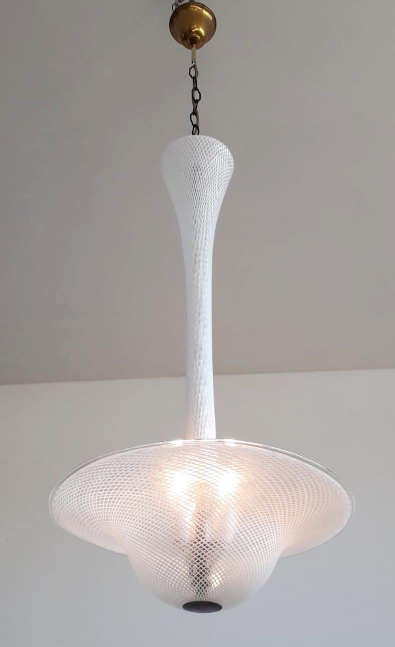 Mid-Century Modern Lampe à suspension Reticello de Murano par Carlo Scarpa pour Venini en vente