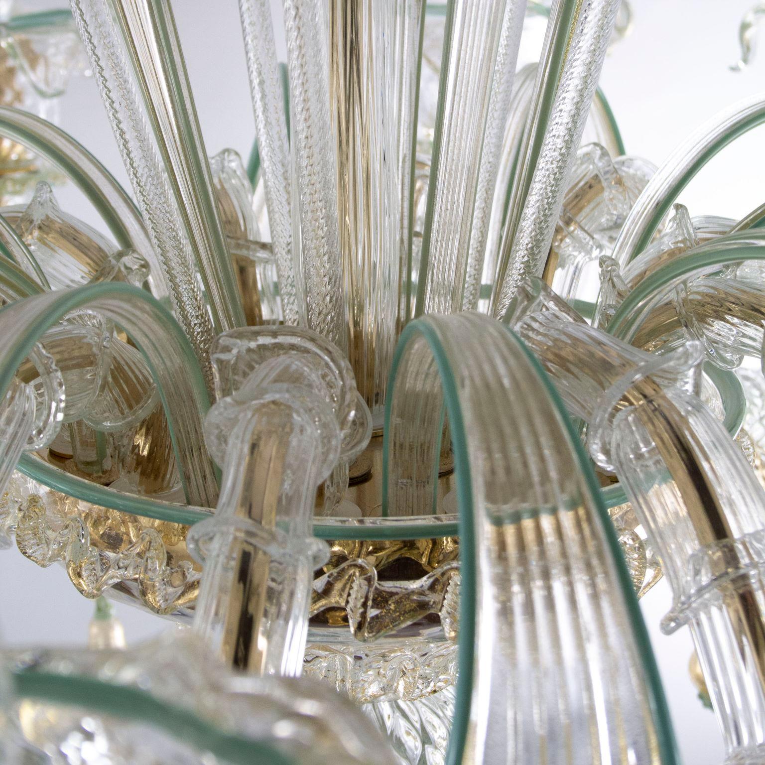 Blown Glass Murano Rezzonico Chandelier 10 Arms, Clear-multicolor glass  Multiforme  For Sale
