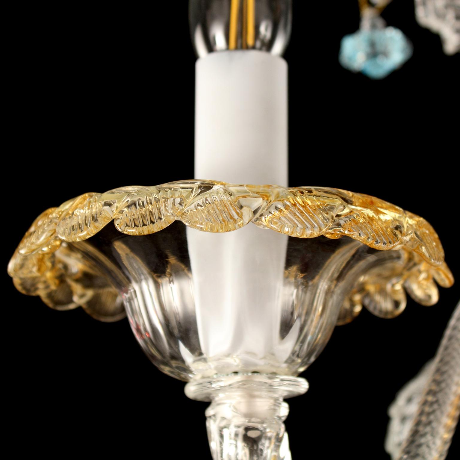Murano Rezzonico Sconce 3+2 Arms Clear and Multi-Color Glass Toffee, Multiforme In New Condition For Sale In Trebaseleghe, IT